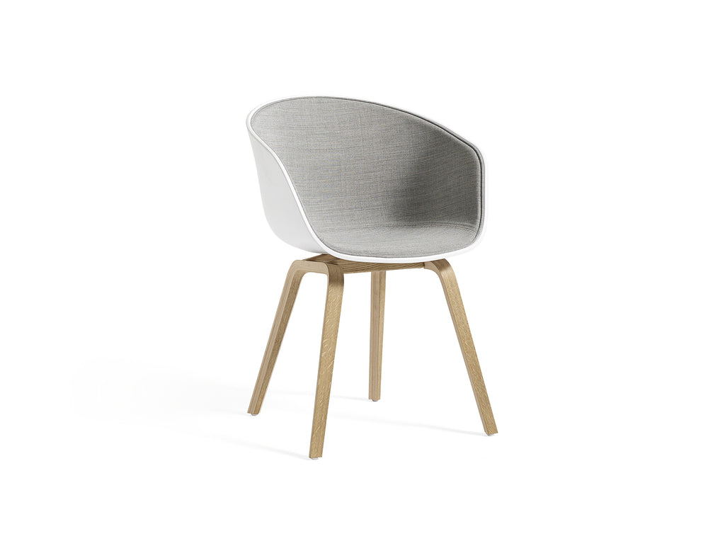 About A Chair AAC 22 - Front Upholstery by HAY - White 2.0 + Remix 3 123 Shell / Lacquered Oak Base