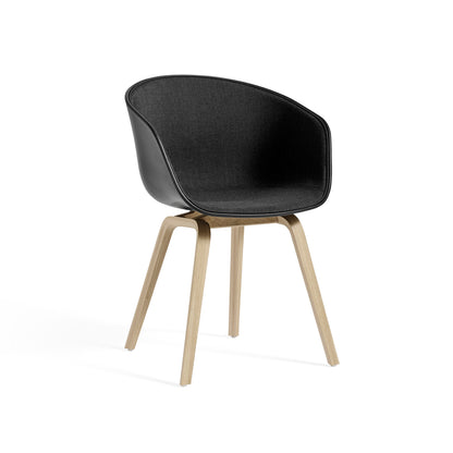 About A Chair AAC 22 - Front Upholstery by HAY - Black 2.0 + Remix 3 183 Shell / Lacquered Oak Base