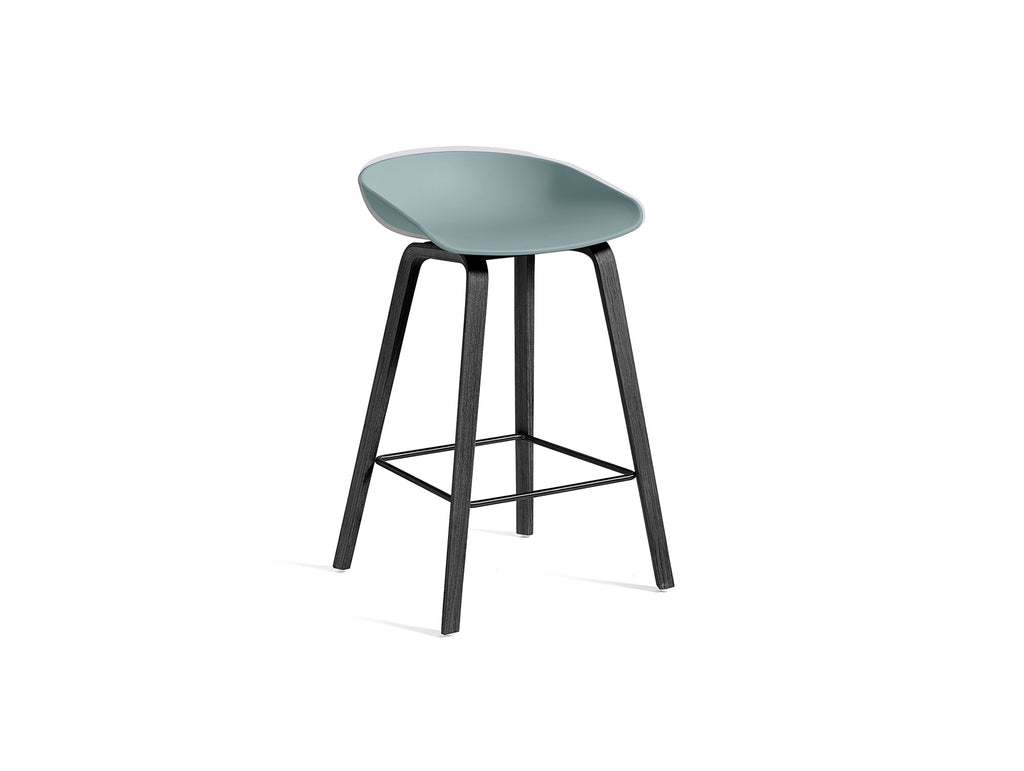 About A Stool AAS 32 by HAY - H 65cm /  Dusty Blue Shell / Black Lacquered Oak Base