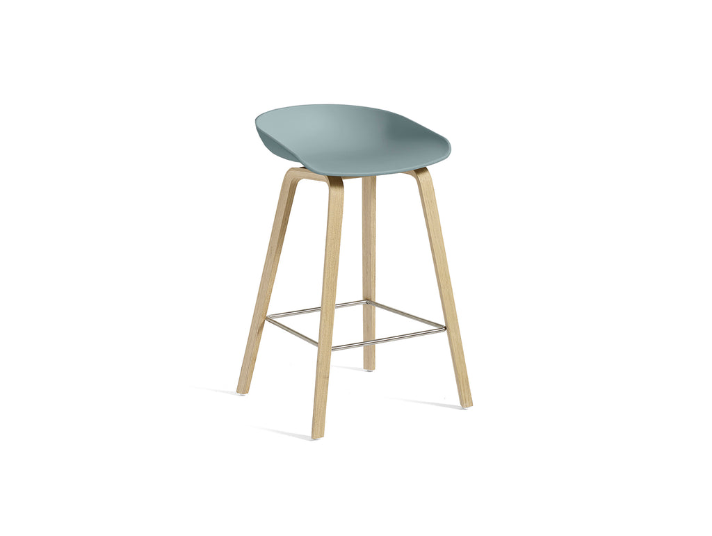 About A Stool AAS 32 by HAY - H 65cm / Dusty Blue  Shell / Soaped Oak Base
