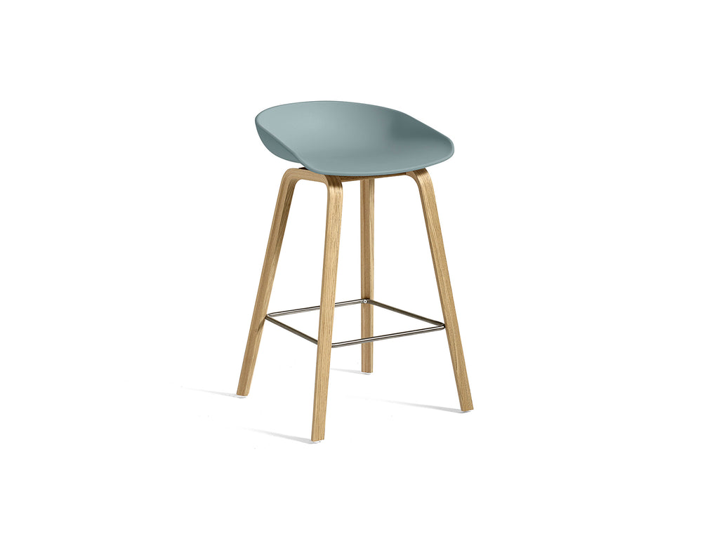 About A Stool AAS 32 by HAY - H 65cm /  Dusty Blue Shell / Lacquered Oak Base