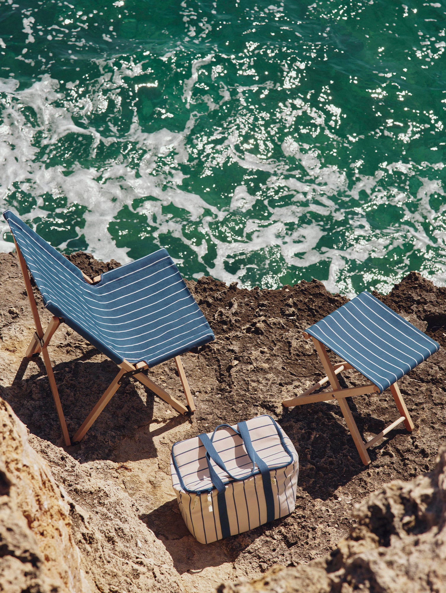Outdoor Market Folding Chair by HAY - Blue with Beige Stripe