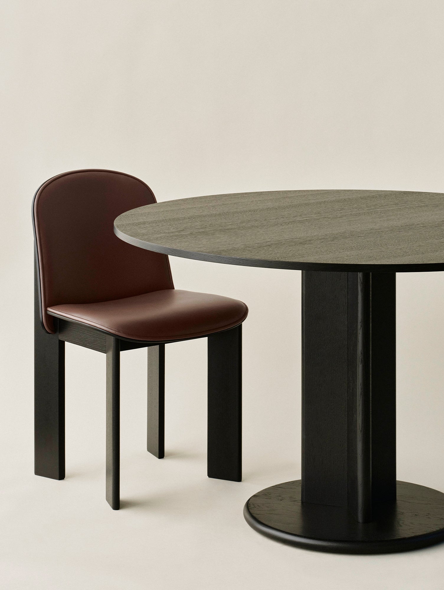 Chisel 65 Chair Front Upholstery by HAY  - Black Lacquered Oak / Chocolate Grano Leather