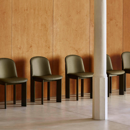 Chisel 65 Chair Front Upholstery by HAY  - Green Umber Lacquered Beech / Forest Sense Leather