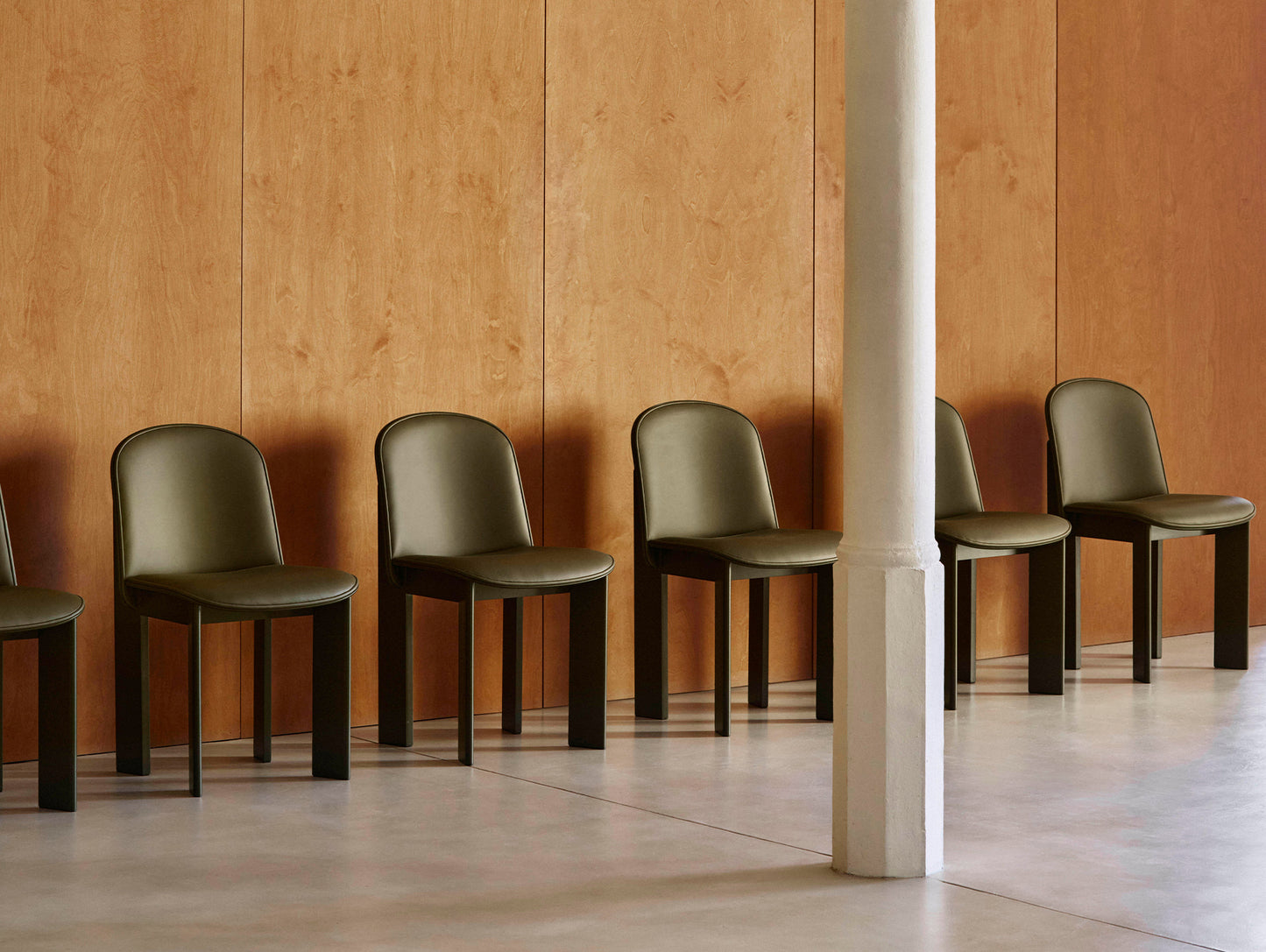 Chisel 65 Chair Front Upholstery by HAY  - Green Umber Lacquered Beech / Forest Sense Leather