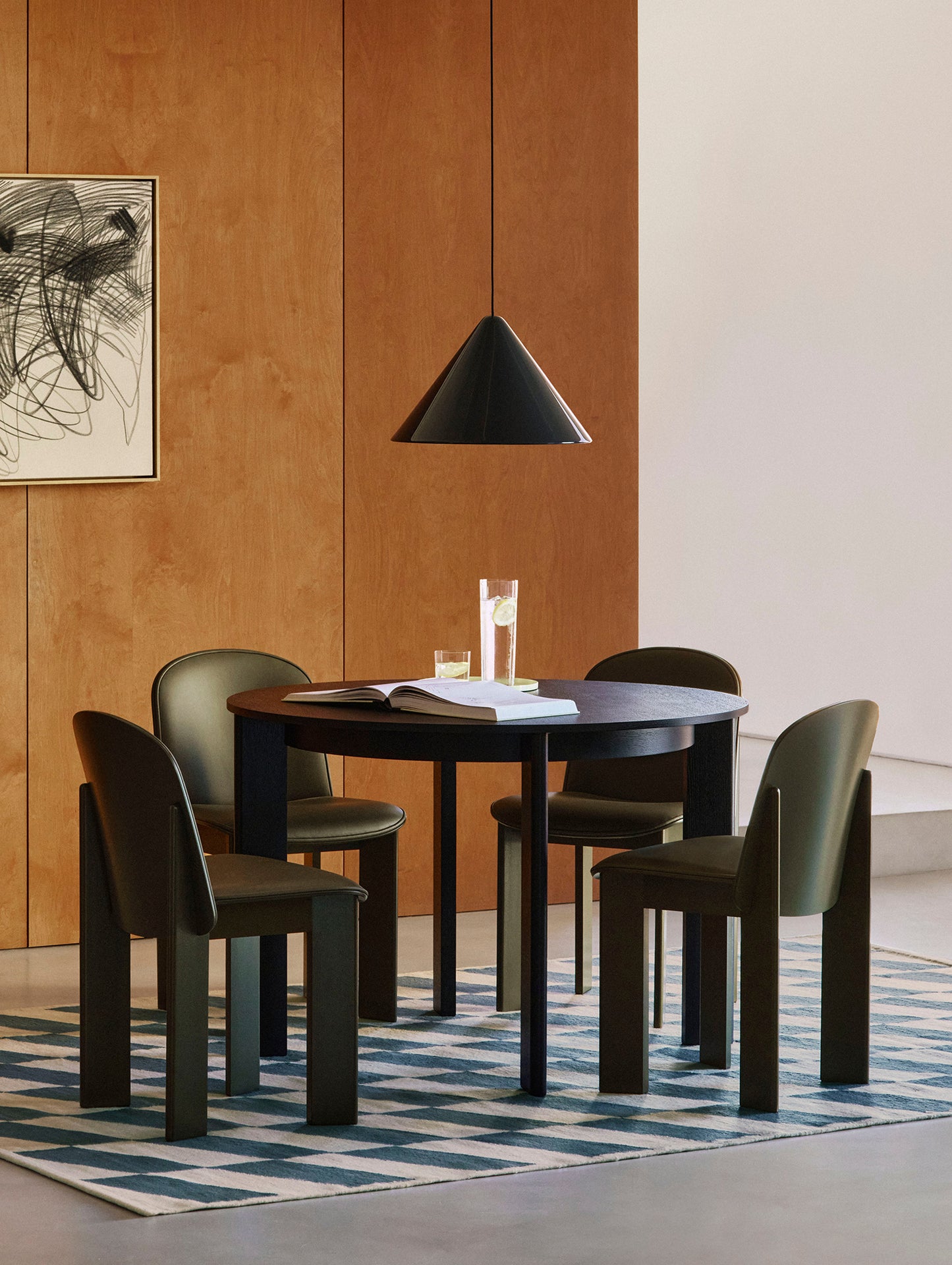 Chisel 65 Chair Front Upholstery by HAY  - Green Umber Lacquered Beech / Forest Sense Leather