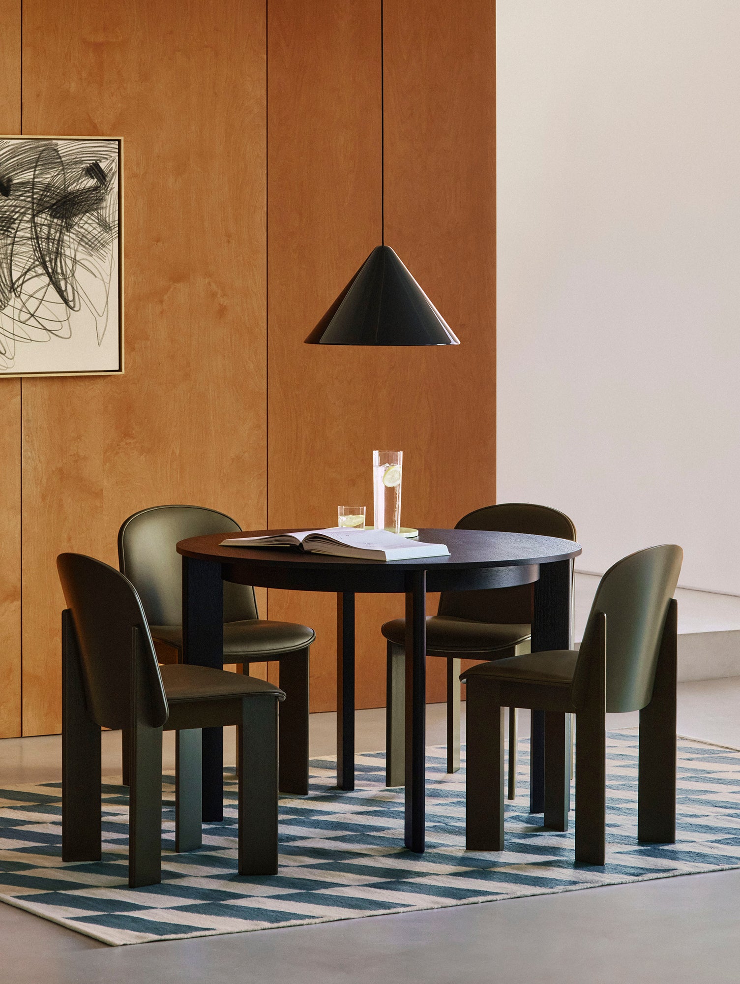 Chisel 65 Chair Front Upholstery by HAY  - Green Umber Lacquered Beech / Forest Sense Leather
