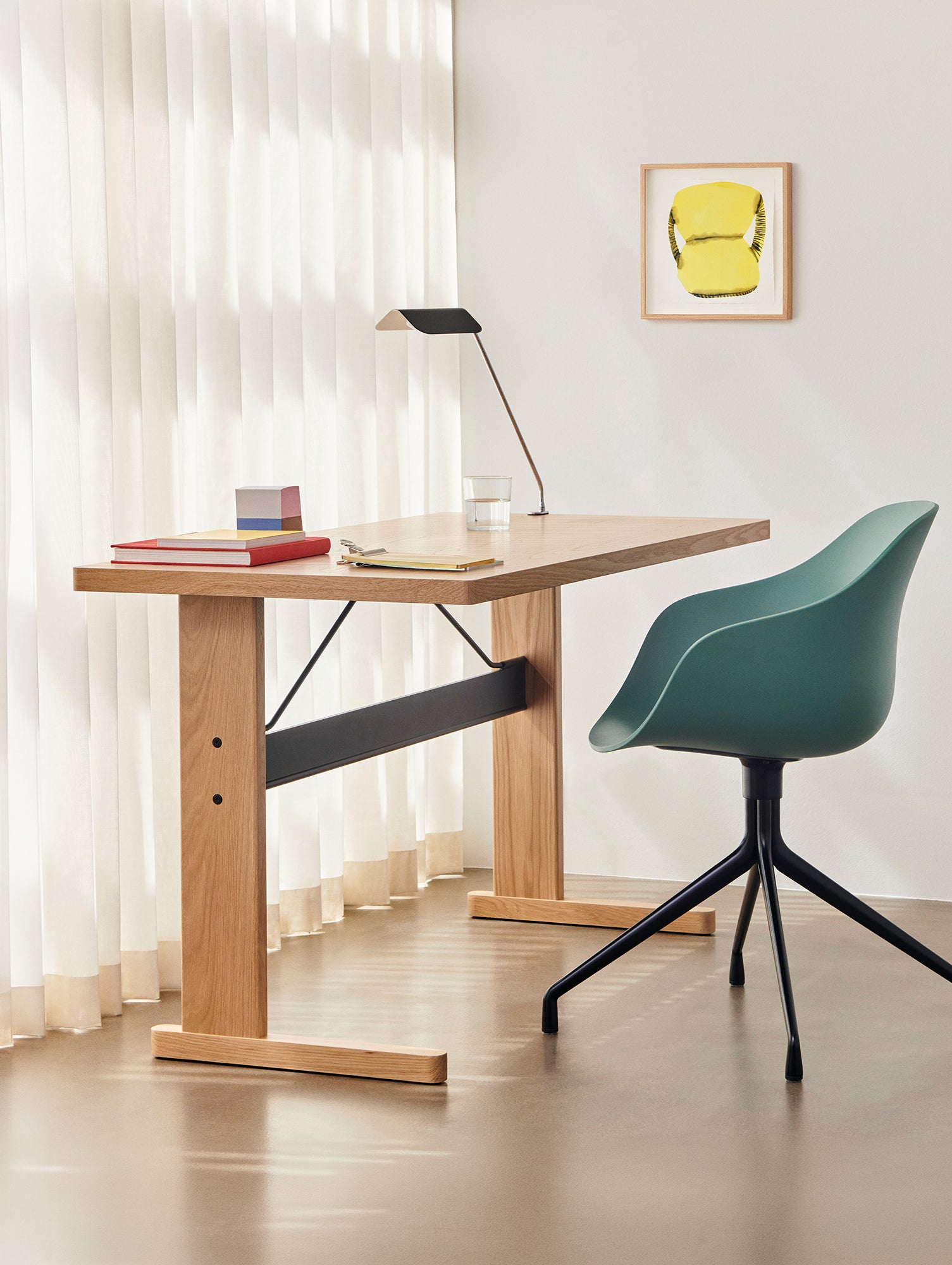 Passerelle Desk by HAY - Oak Tabletop with Oak Frame / Ink Black Crossbar