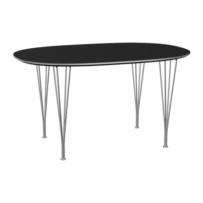 Superellipse Dining Table by Fritz Hansen - B611 / Black Laminate Tabletop / Chromed Steel Base