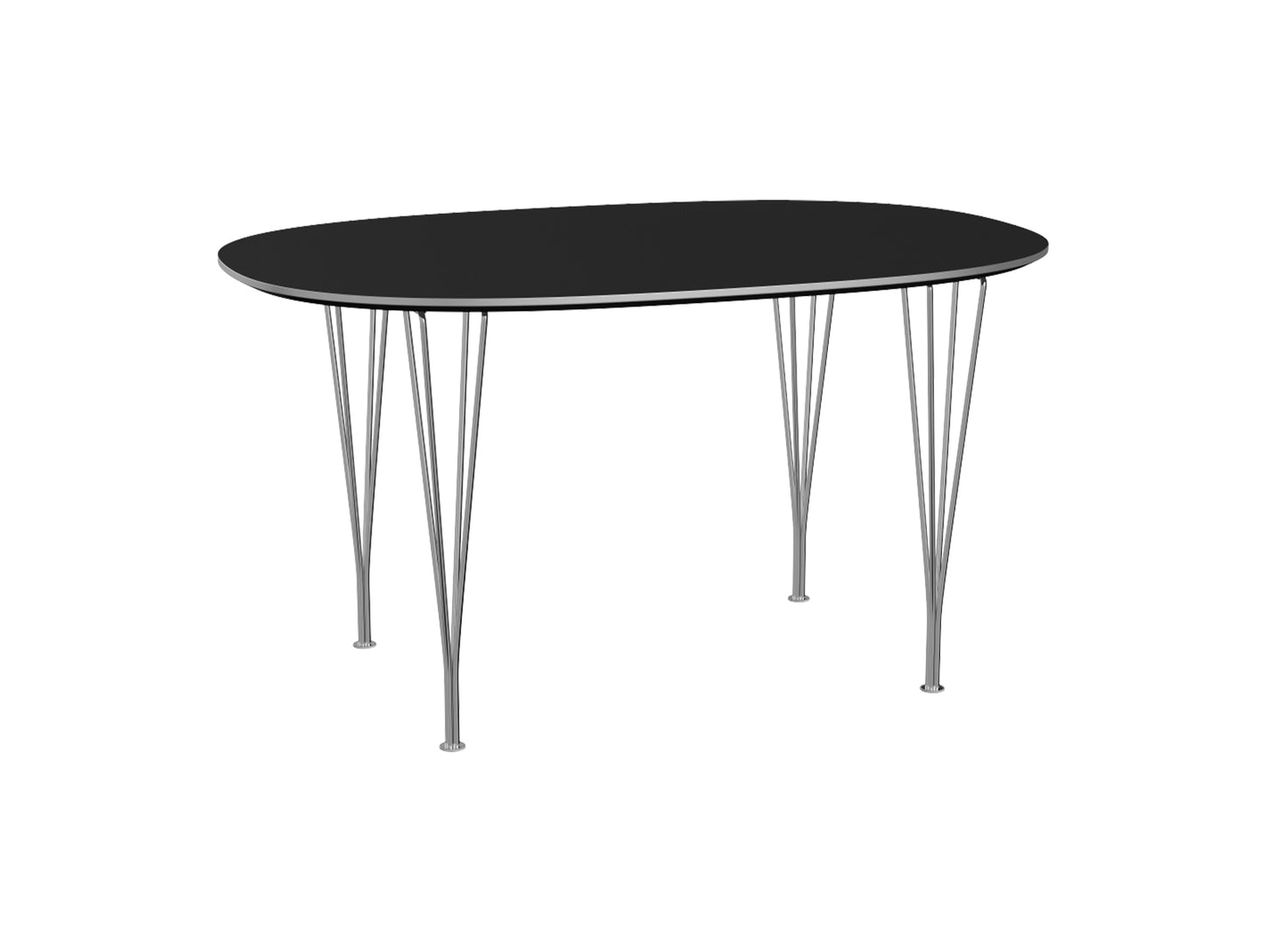 Superellipse Dining Table by Fritz Hansen - B611 / Black Laminate Tabletop / Chromed Steel Base