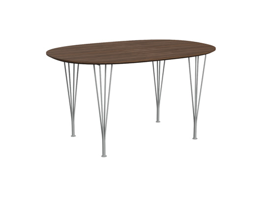 Superellipse Dining Table by Fritz Hansen - B611 / Lacquered Walnut Veneer Tabletop / Nine Grey Steel Base
