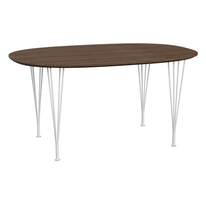 Superellipse Dining Table by Fritz Hansen - B612 / Lacquered Walnut Veneer Tabletop / White Steel Base