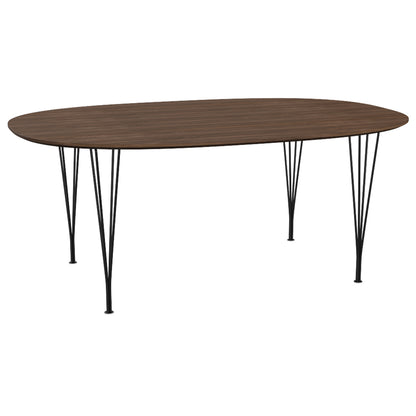 Superellipse Dining Table by Fritz Hansen - B613 / Lacquered Walnut Veneer Tabletop / Black Steel Base