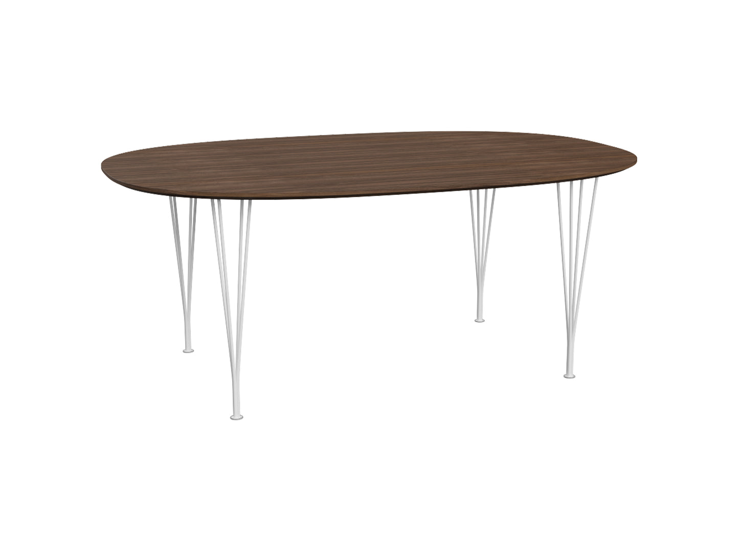 Superellipse Dining Table by Fritz Hansen - B613 / Lacquered Walnut Veneer Tabletop / White Steel Base