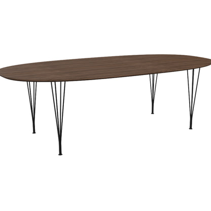 Superellipse Dining Table by Fritz Hansen - B614 / Lacquered Walnut Veneer Tabletop / Black Steel Base