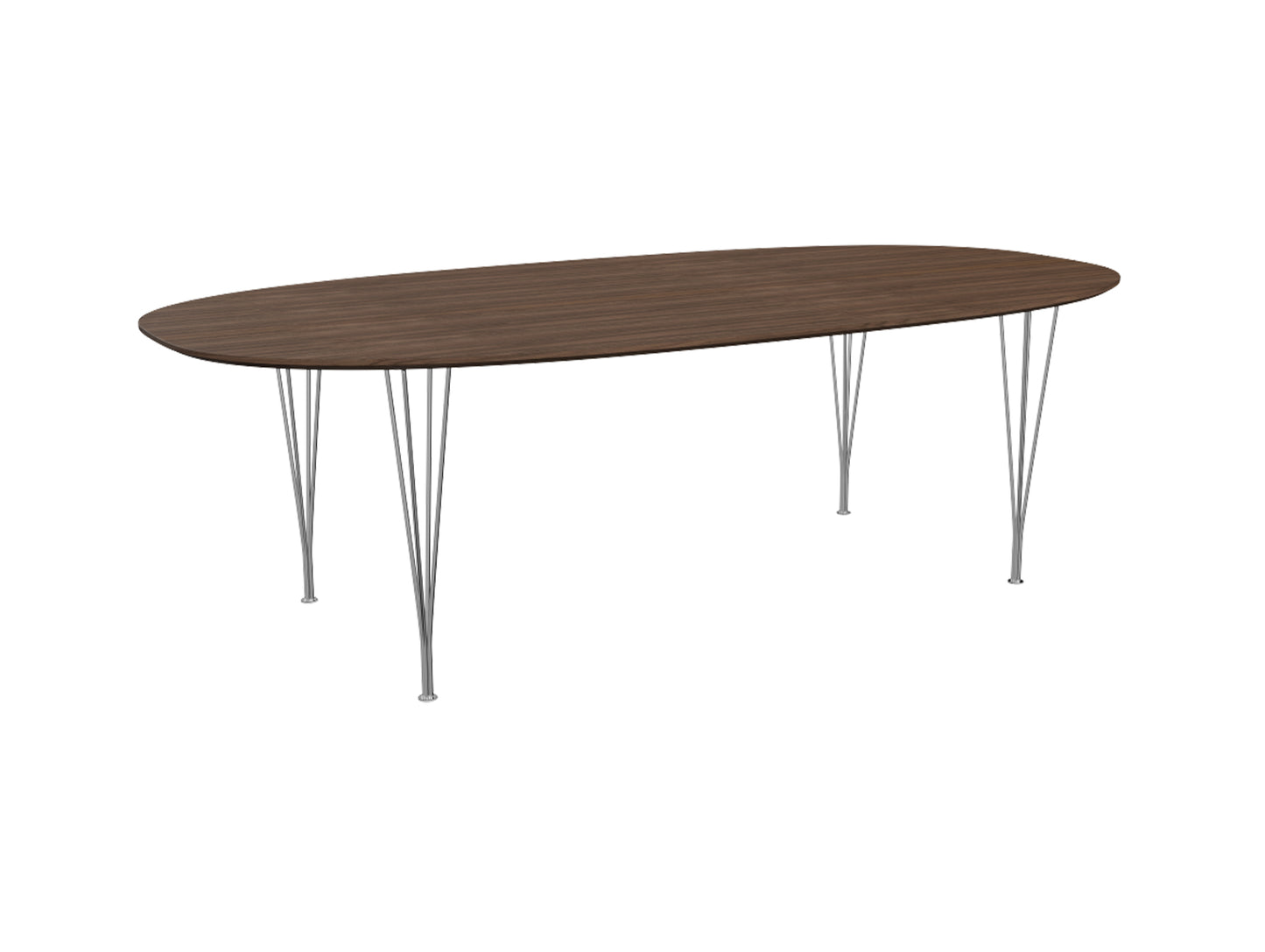 Superellipse Dining Table by Fritz Hansen - B614 / Lacquered Walnut Veneer Tabletop / Chromed Steel Base