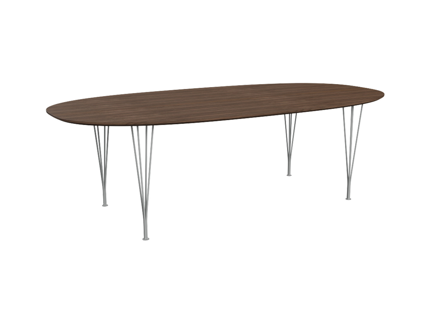 Superellipse Dining Table by Fritz Hansen - B614 / Lacquered Walnut Veneer Tabletop / Nine Grey  Steel Base