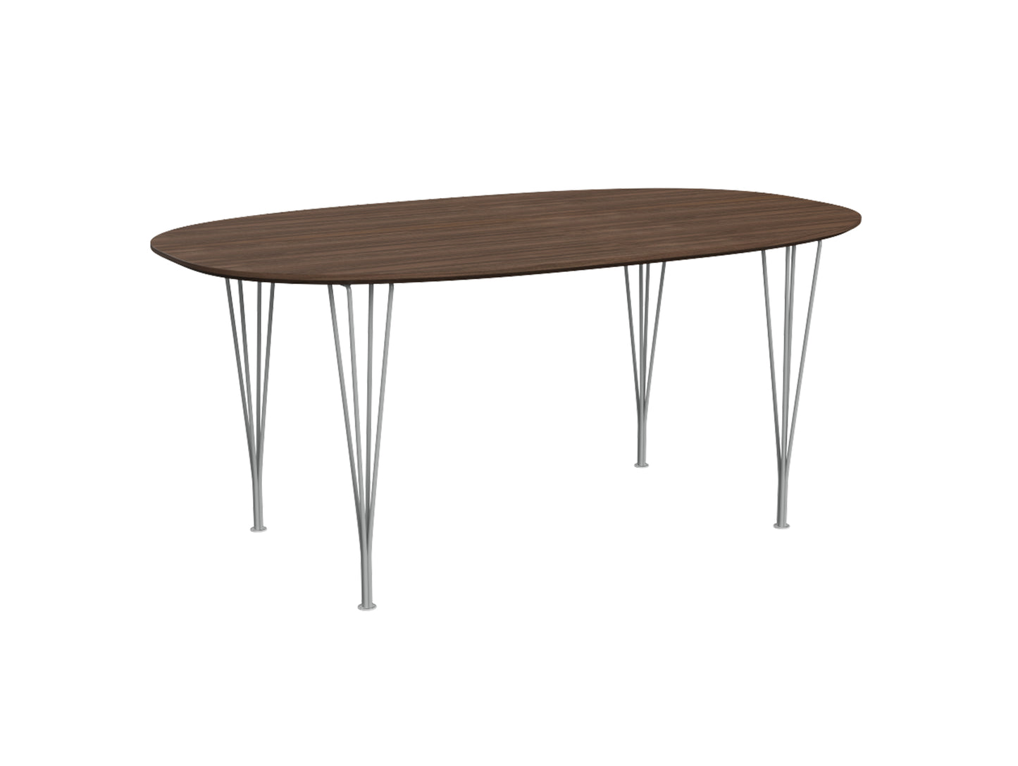 Superellipse Dining Table by Fritz Hansen - B616 / Lacquered Walnut Veneer Tabletop / Nine Grey Steel Base