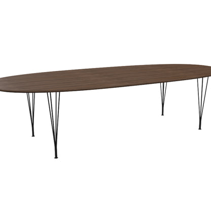 Superellipse Dining Table by Fritz Hansen - B617 / Lacquered Walnut Veneer Tabletop / Black Steel Base