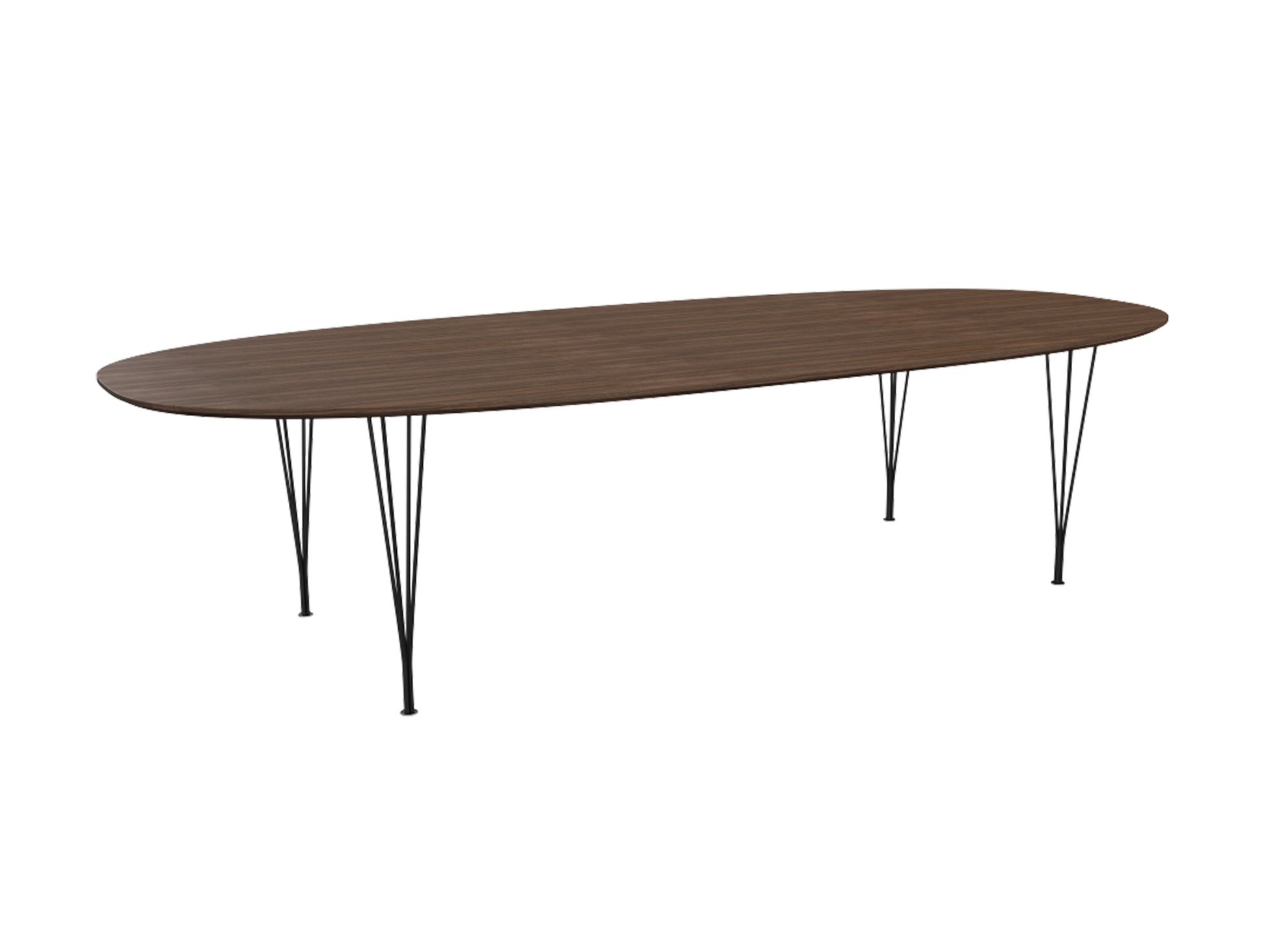 Superellipse Dining Table by Fritz Hansen - B617 / Lacquered Walnut Veneer Tabletop / Black Steel Base