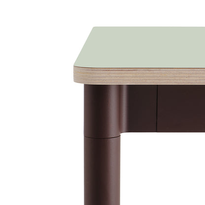Base Table by Muuto - Light Green Laminate / Plywood Top with Brown Red Legs