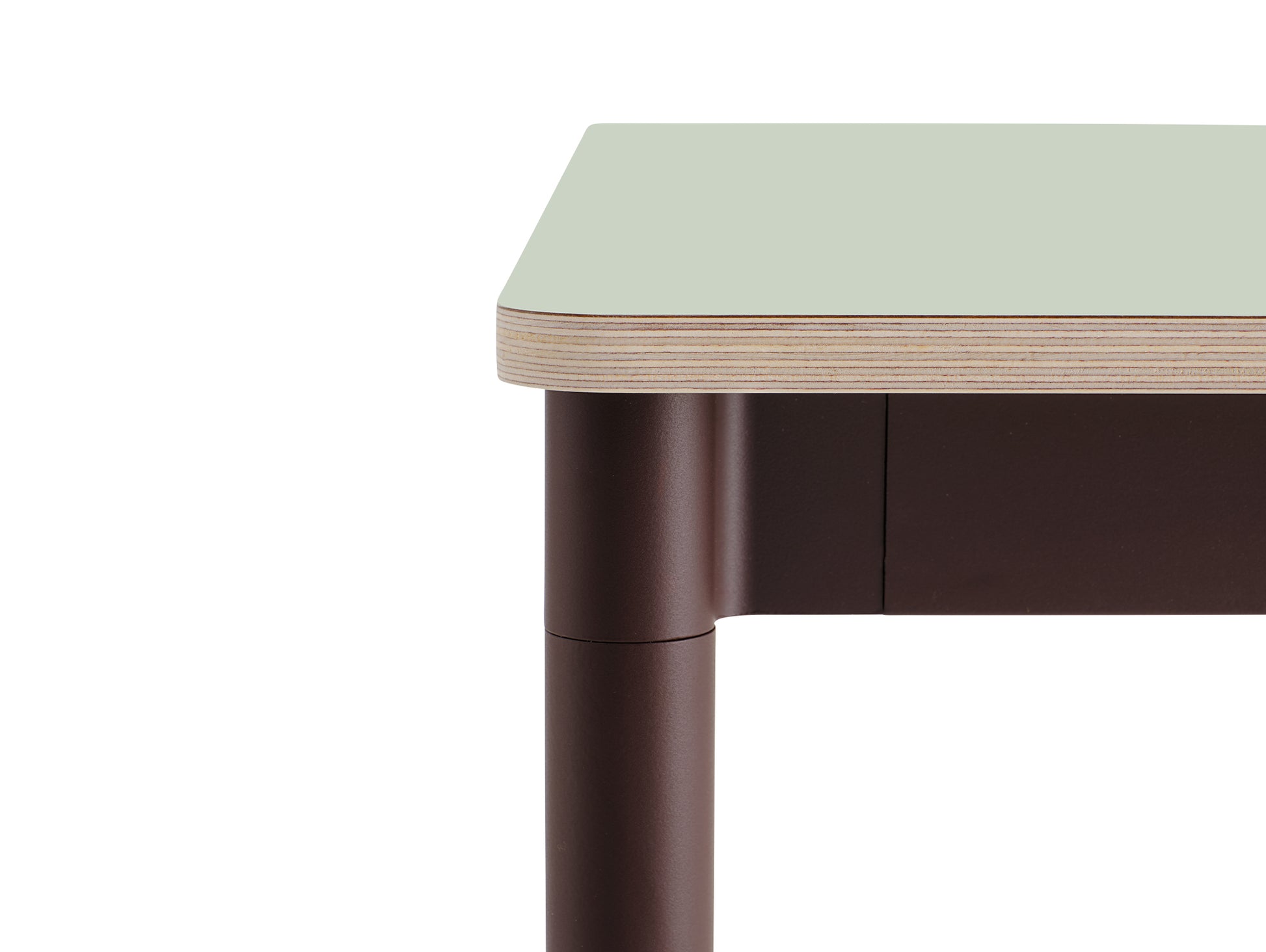 Base Table by Muuto - Light Green Laminate / Plywood Top with Brown Red Legs