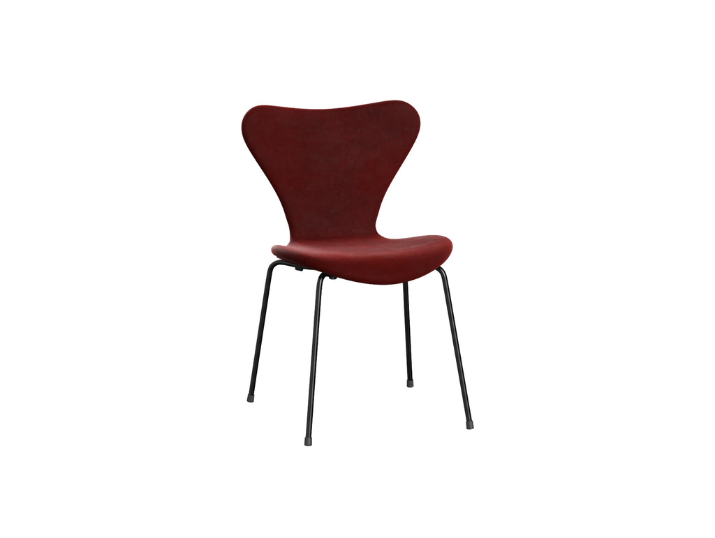 Series 7™ 3107 Dining Chair (Fully Upholstered) by Fritz Hansen - Black Steel / Autumn Red