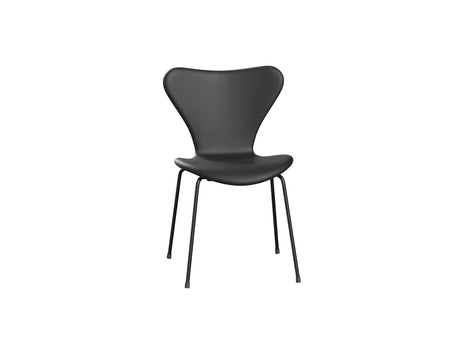 Series 7™ 3107 Dining Chair (Fully Upholstered) by Fritz Hansen - Black Steel / Essential Black Leather