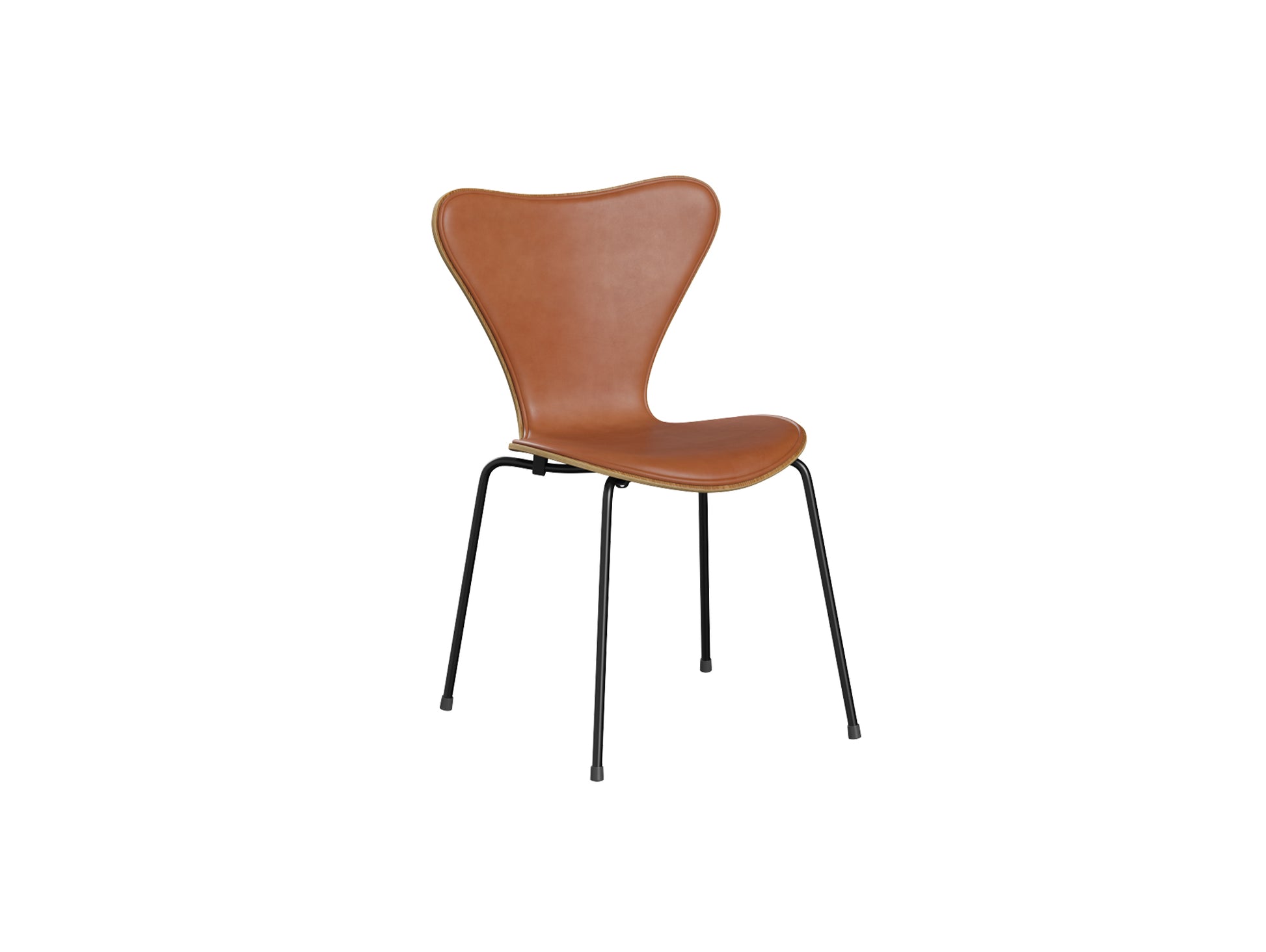 Series 7™ 3107 Dining Chair (Front Upholstered) by Fritz Hansen - Black Steel / Front: Grace Walnut Leather / Back: Clear Lacquered Elm Veneer