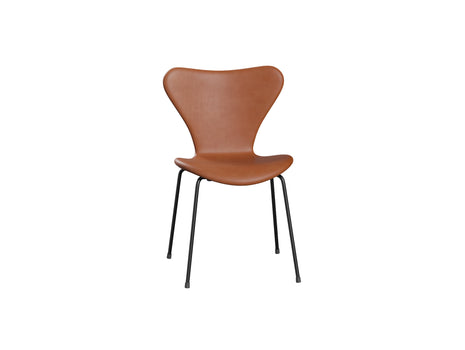 Series 7™ 3107 Dining Chair (Fully Upholstered) by Fritz Hansen - Black Steel / Grace Walnut Leather