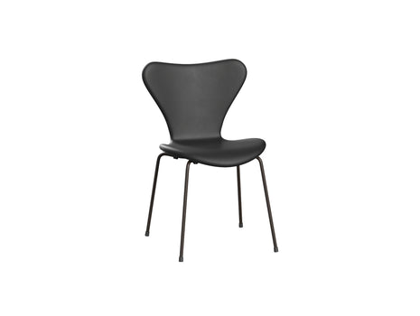 Series 7™ 3107 Dining Chair (Fully Upholstered) by Fritz Hansen - Brown Bronze Steel / Essential Black Leather