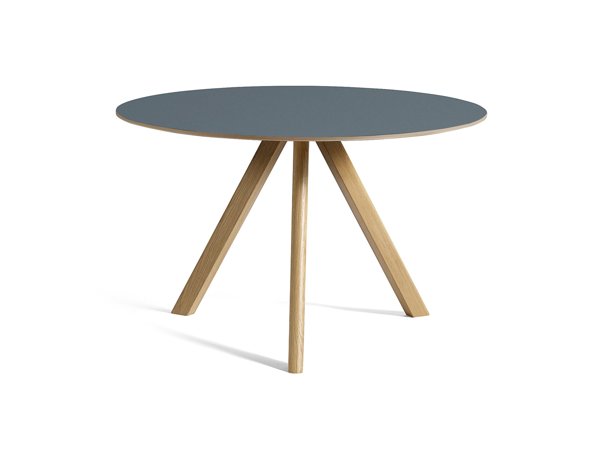CPH 20 by HAY - Diameter: 120 cm / Lacquered Oak (Water-Based) / Smokey Blue Linoleum Tabletop