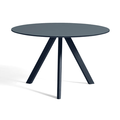 CPH 20 by HAY - Diameter: 120 cm / Deep Blue Lacquered Oak (Water-Based) / Smokey Blue Linoleum Tabletop
