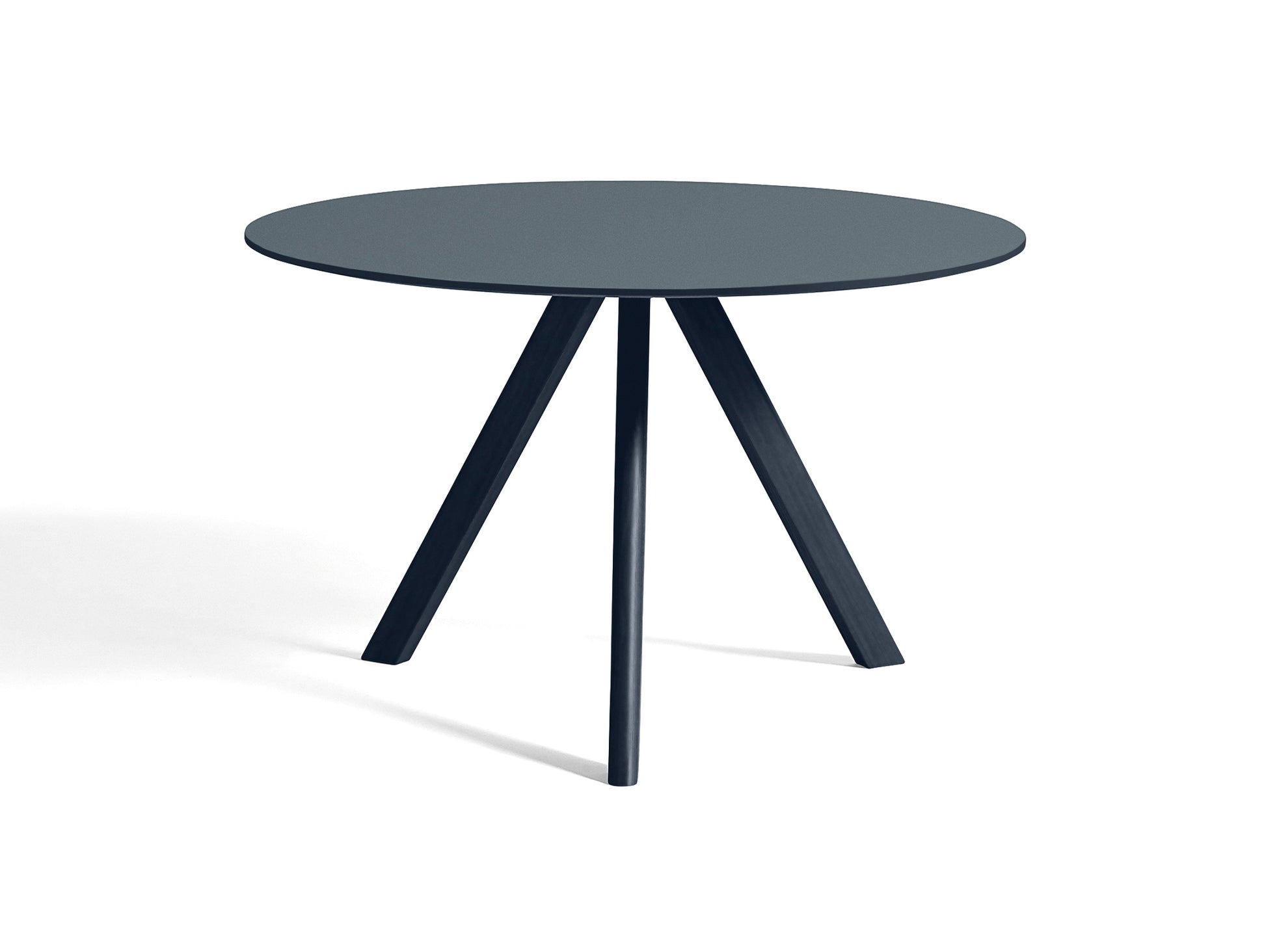 CPH 20 by HAY - Diameter: 120 cm / Deep Blue Lacquered Oak (Water-Based) / Smokey Blue Linoleum Tabletop