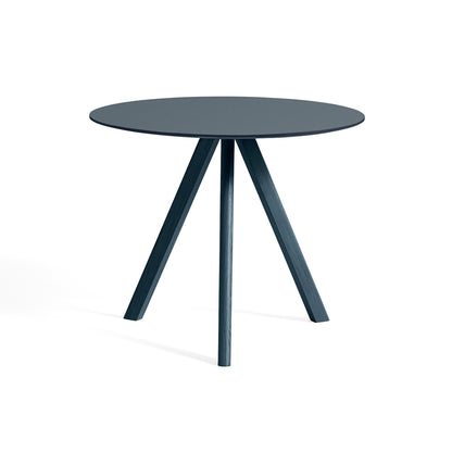 CPH 20 by HAY - Diameter: 90 cm / Deep Blue Lacquered Oak (Water-Based) / Smokey Blue Linoleum Tabletop
