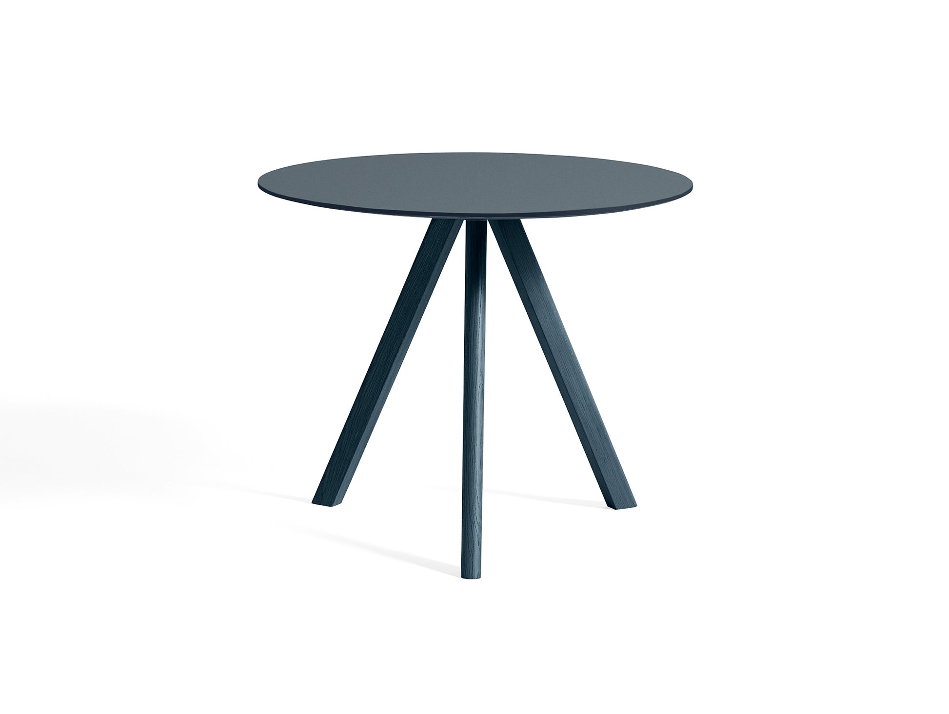 CPH 20 by HAY - Diameter: 90 cm / Deep Blue Lacquered Oak (Water-Based) / Smokey Blue Linoleum Tabletop