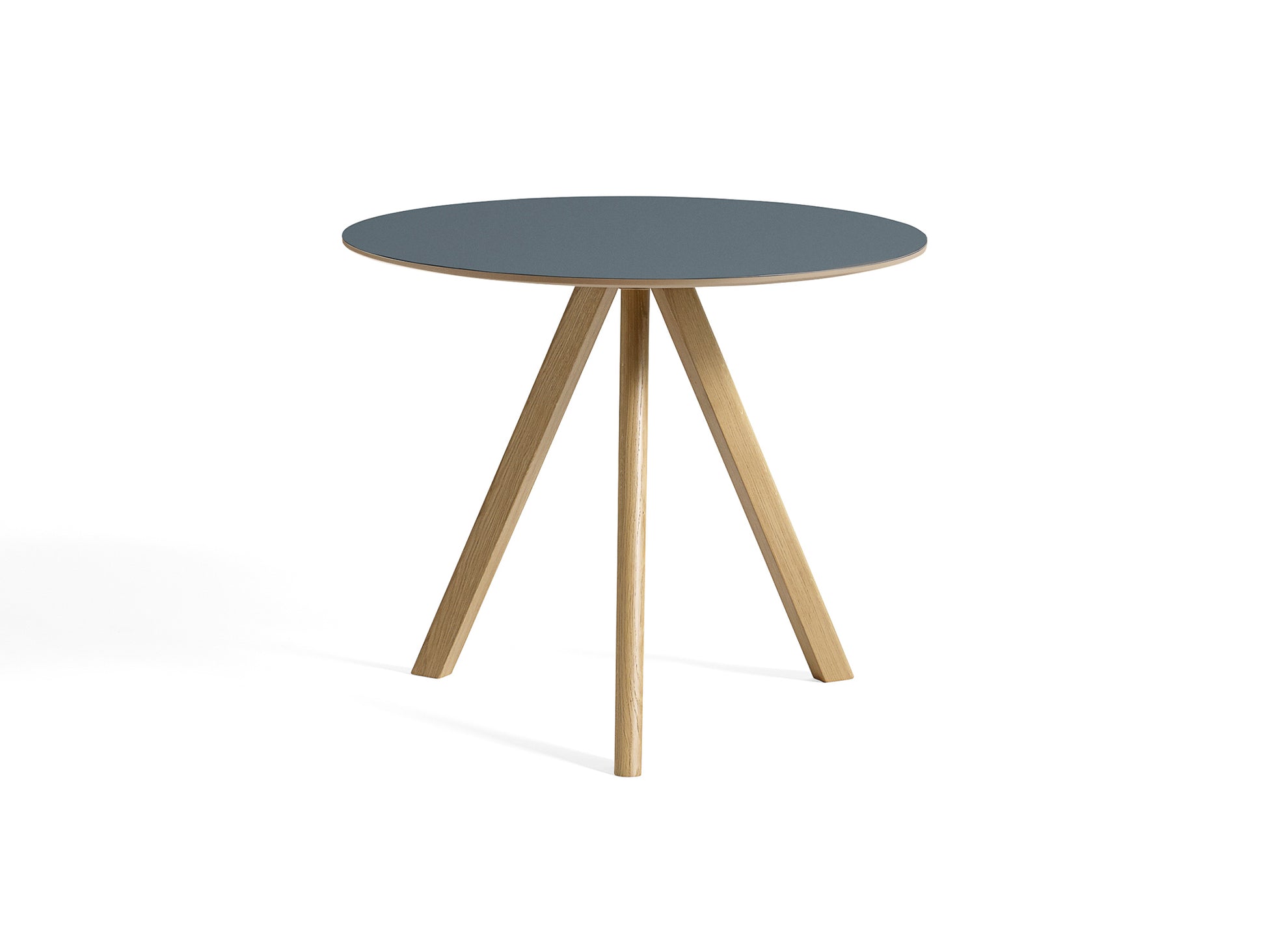 CPH 20 by HAY - Diameter: 90 cm / Lacquered Oak (Water-Based) / Smokey Blue Linoleum Tabletop