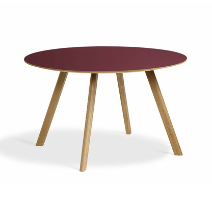 Copenhague Round Dining Table CPH25 by HAY - D120 cm / Burgundy Linoleum Oak Tabletop / Lacquered Oak Base