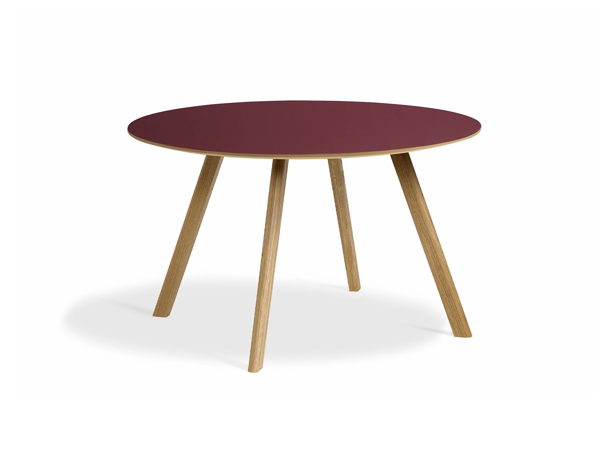 Copenhague Round Dining Table CPH25 by HAY - D120 cm / Burgundy Linoleum Oak Tabletop / Lacquered Oak Base
