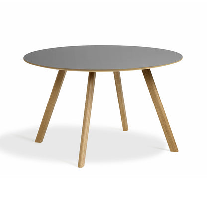 Copenhague Round Dining Table CPH25 by HAY - D120 cm / Grey Linoleum Oak Tabletop / Lacquered Oak Base