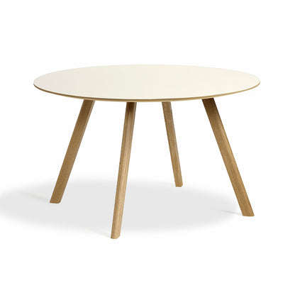 Copenhague Round Dining Table CPH25 by HAY - D120 cm / Off White Linoleum Oak Tabletop / Lacquered Oak Base