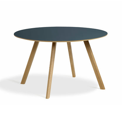 Copenhague Round Dining Table CPH25 by HAY - D120 cm / Blue Linoleum Oak Tabletop / Lacquered Oak Base