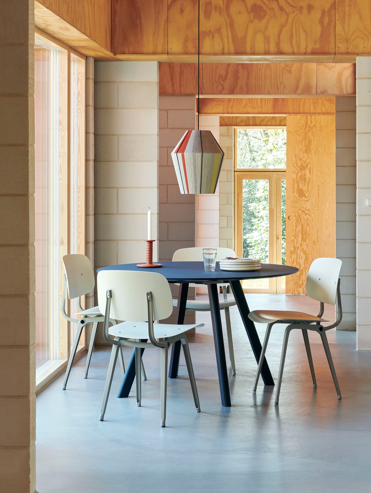 Copenhague Round Dining Table CPH25 by HAY - Smokey Blue Linoleum Tabletop / Deep Blue Lacquered Oak