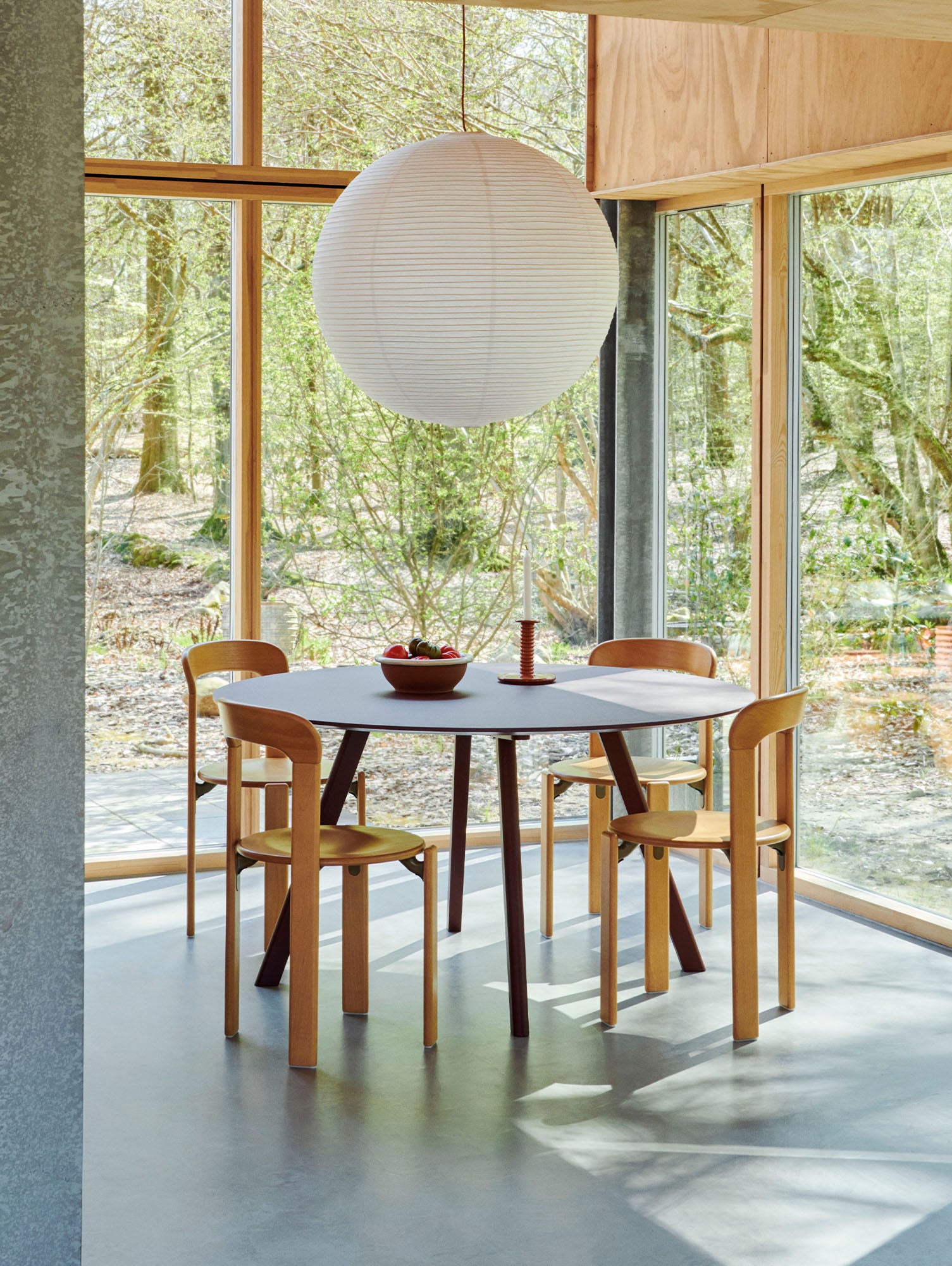 Copenhague Round Dining Table CPH25 by HAY - Burgundy Linoleum Tabletop / Bordeaux Lacquered Oak