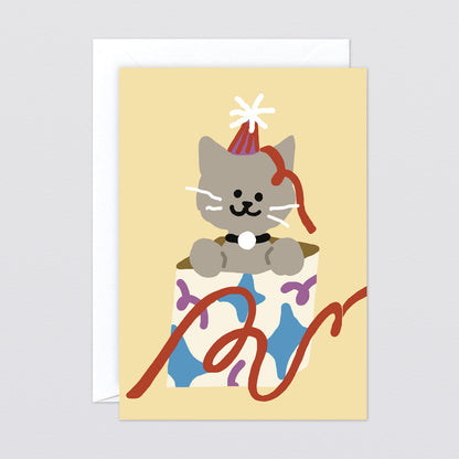 'Cat In A Present' Greetings Card by Wrap