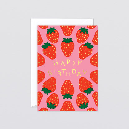 'Happy Birthday Strawberries' Foiled Greetings Card by Wrap