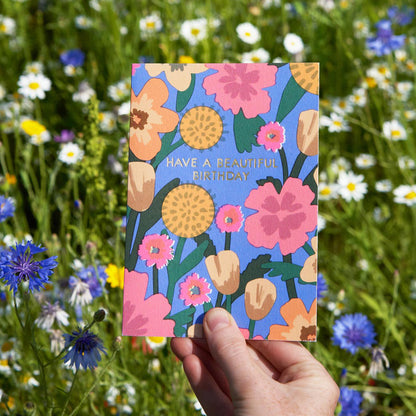 'Celebration Flowers' Foiled Greetings Card by Wrap