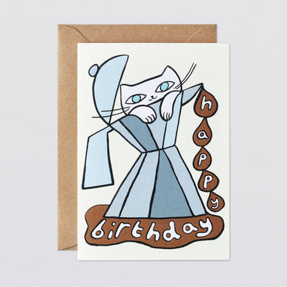 'Happy Birthday Cat & Coffee' Greetings Card