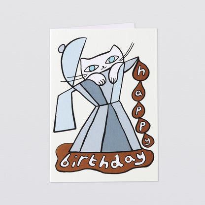 'Happy Birthday Cat & Coffee' Greetings Card