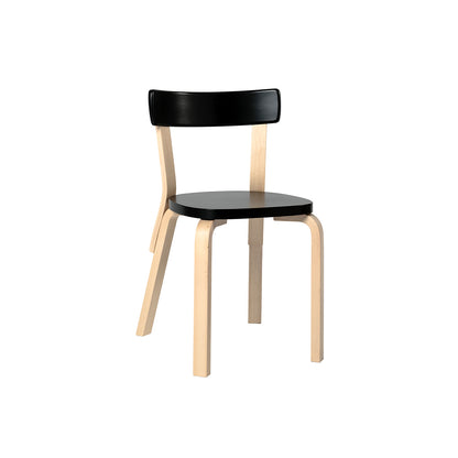 Chair 69 by Artek - Legs and backrest support natural lacquered, seat and backrest black lacquered